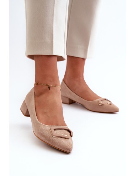 Low Heel Pumps With Eco Suede Embellishment S.Barski KV27-034 Beige
