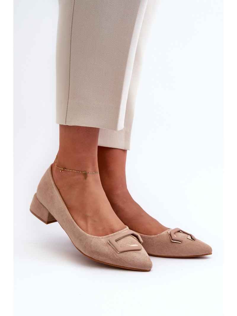 Low Heel Pumps With Eco Suede Embellishment S.Barski KV27-034 Beige