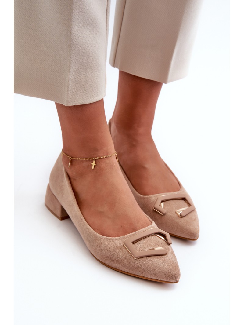 Low Heel Pumps With Eco Suede Embellishment S.Barski KV27-034 Beige