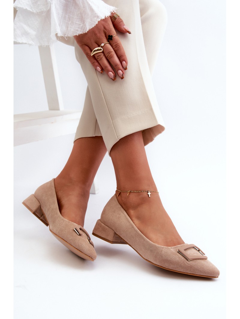 Low Heel Pumps With Eco Suede Embellishment S.Barski KV27-034 Beige