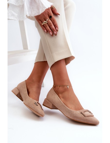 Low Heel Pumps With Eco Suede Embellishment S.Barski KV27-034 Beige