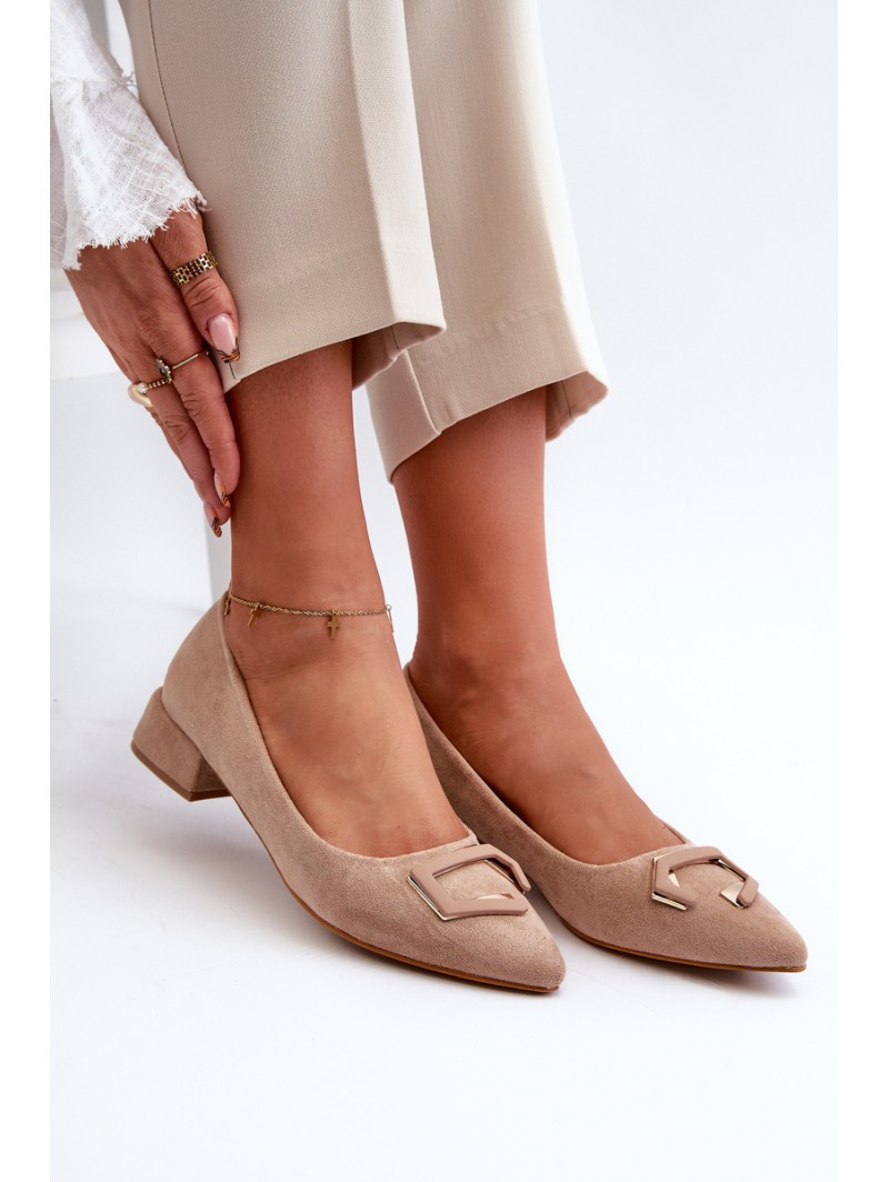 Low Heel Pumps With Eco Suede Embellishment S.Barski KV27-034 Beige
