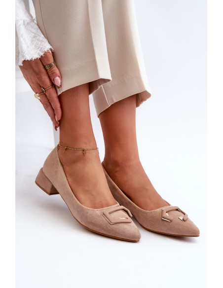 Low Heel Pumps With Eco Suede Embellishment S.Barski KV27-034 Beige