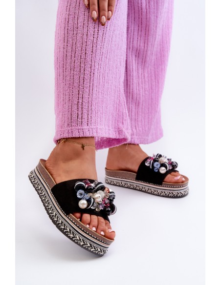 Women's Platform Sandals with Decorations S.Barski HY077 Black