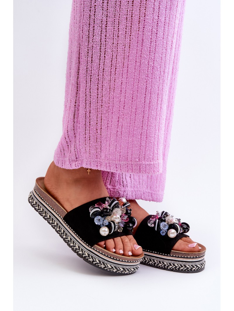 Women's Platform Sandals with Decorations S.Barski HY077 Black