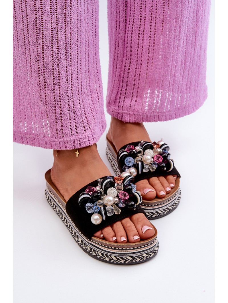 Women's Platform Sandals with Decorations S.Barski HY077 Black