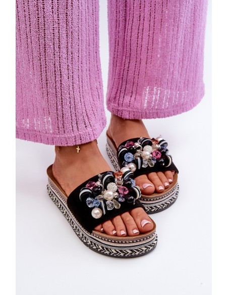 Women's Platform Sandals with Decorations S.Barski HY077 Black