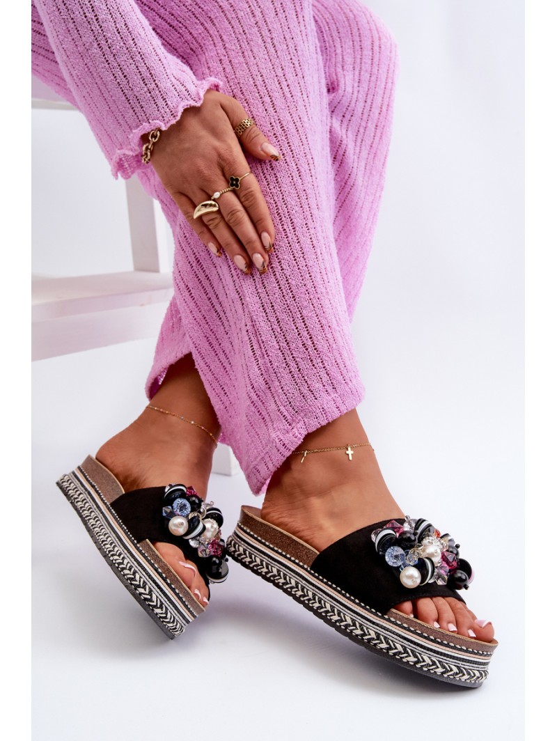 Women's Platform Sandals with Decorations S.Barski HY077 Black