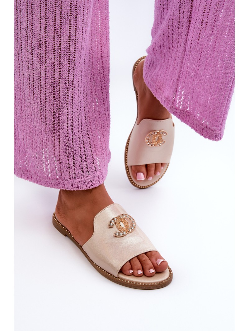 Elegant Women's Shiny Slippers With Decoration S.Barski KV27-050 Gold