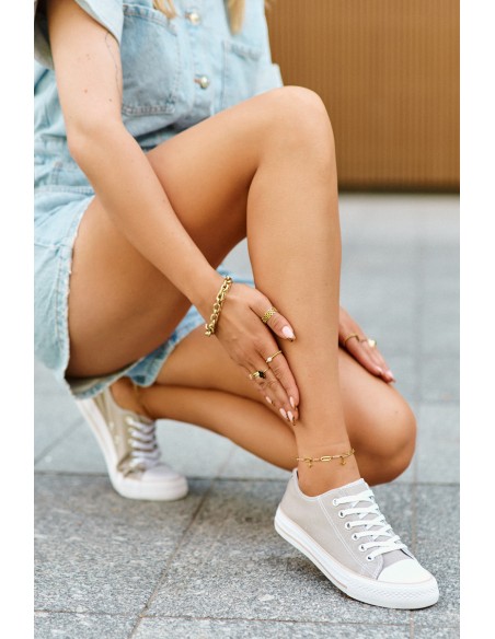 Women's Fabric Classic Low-Top Sneakers Dark Beige Lennabella