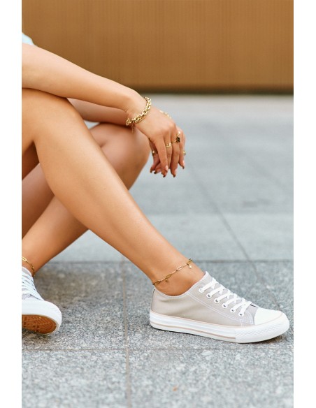 Women's Fabric Classic Low-Top Sneakers Dark Beige Lennabella