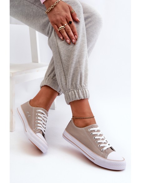 Women's Fabric Classic Low-Top Sneakers Dark Beige Lennabella