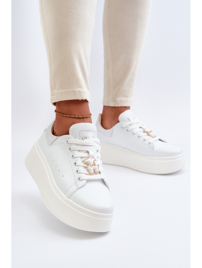 Women's Leather Platform Sneakers With Teddy Bear White Vinceza 66641