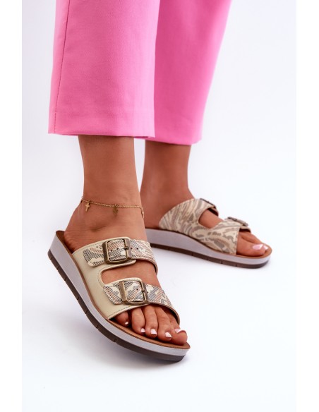 Comfortable Women's Flip-Flops with Buckles Inblu CP000045 Gold