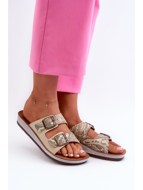 Comfortable Women's Flip-Flops with Buckles Inblu CP000045 Gold 2