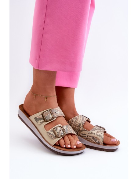 Comfortable Women's Flip-Flops with Buckles Inblu CP000045 Gold