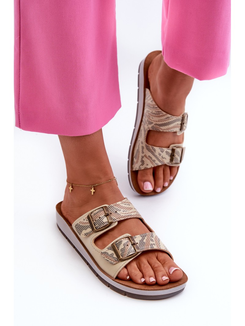 Comfortable Women's Flip-Flops with Buckles Inblu CP000045 Gold