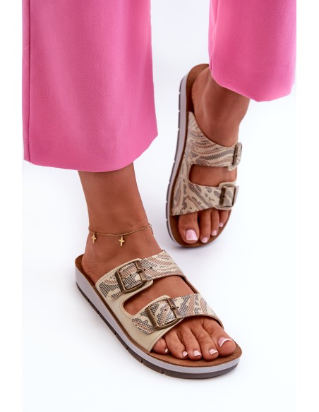 Comfortable Women's Flip-Flops with Buckles Inblu CP000045 Gold