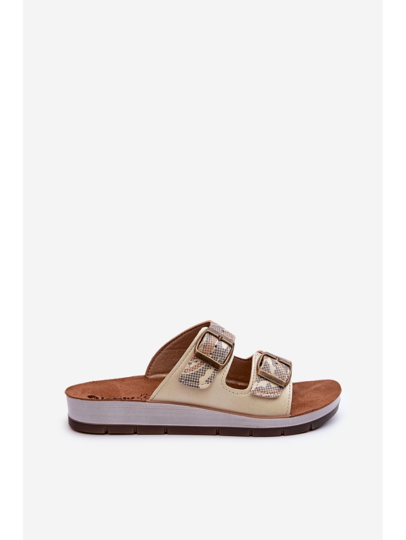 Comfortable Women's Flip-Flops with Buckles Inblu CP000045 Gold