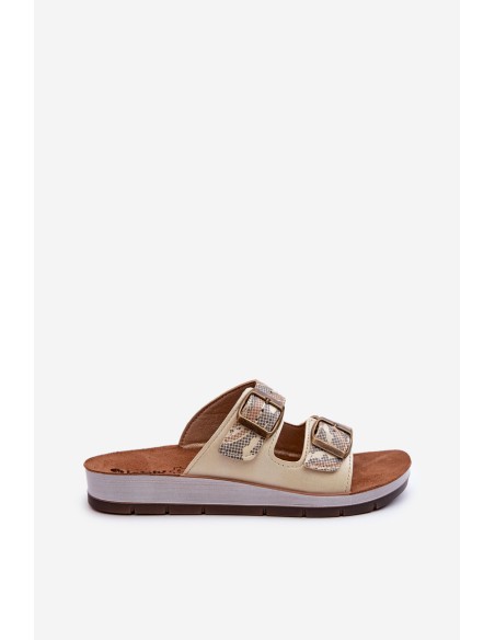 Comfortable Women's Flip-Flops with Buckles Inblu CP000045 Gold