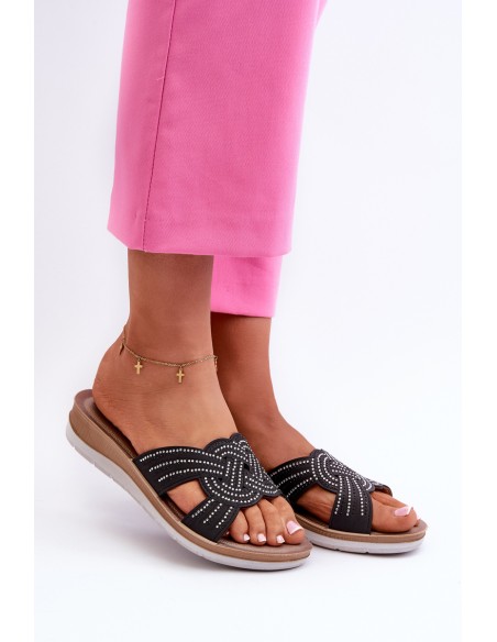 Comfortable Women's Flip-Flops with Zircons Inblu BV000037 Black