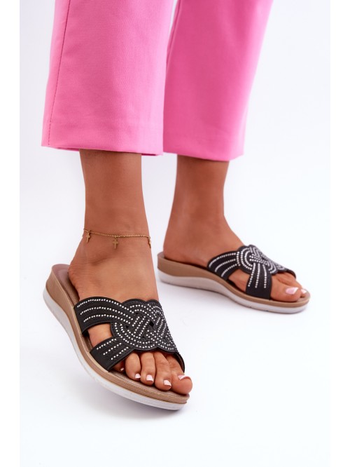 Comfortable Women's Flip-Flops with Zircons Inblu BV000037 Black 2