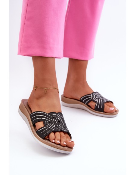 Comfortable Women's Flip-Flops with Zircons Inblu BV000037 Black