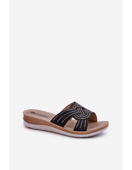 Comfortable Women's Flip-Flops with Zircons Inblu BV000037 Black