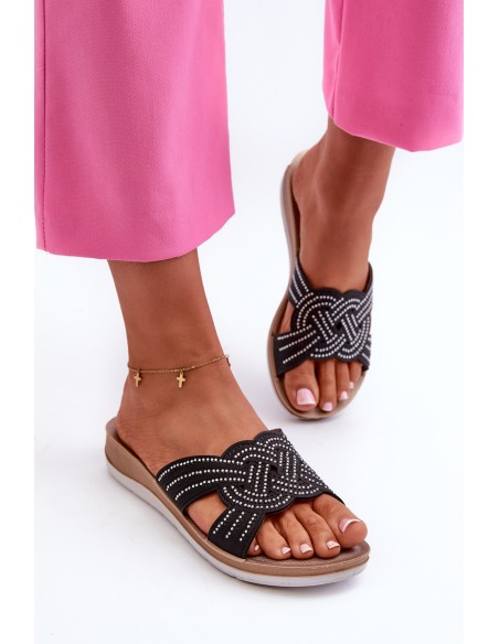 Comfortable Women's Flip-Flops with Zircons Inblu BV000037 Black
