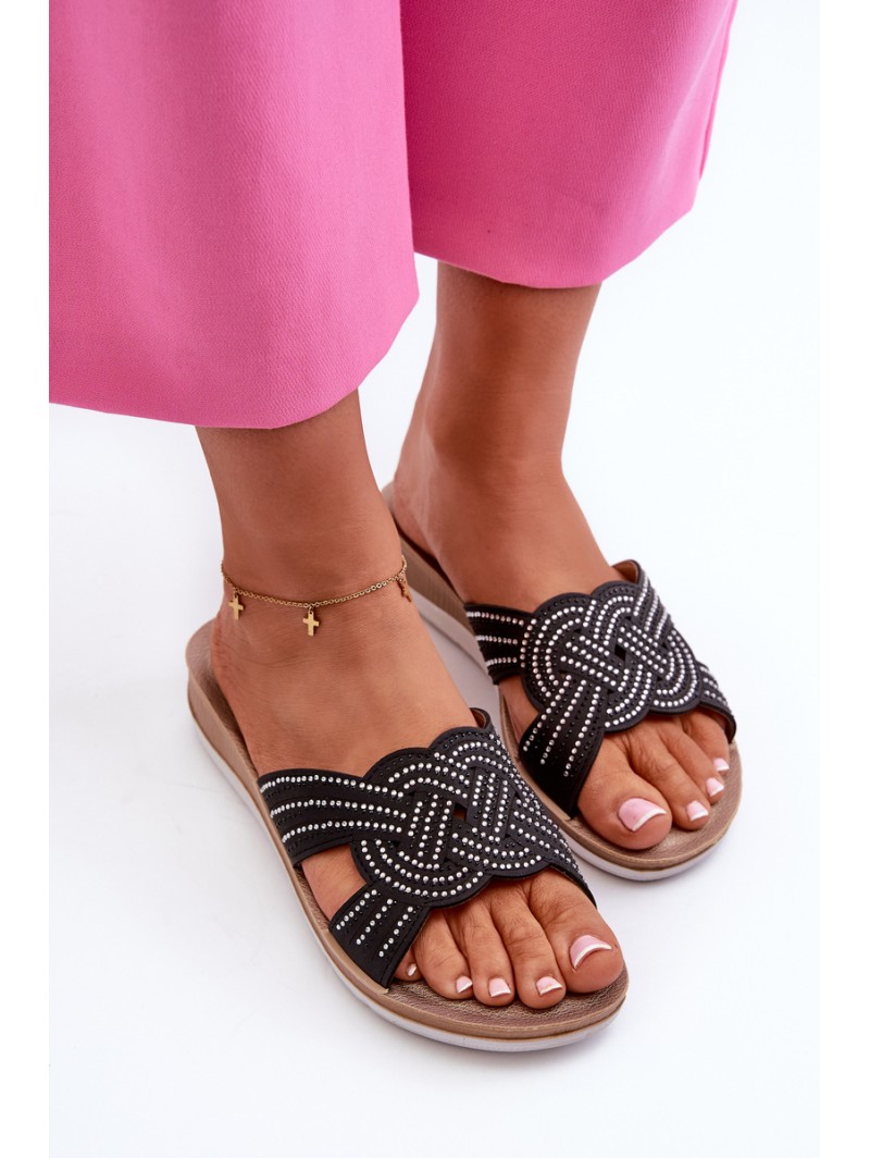 Comfortable Women's Flip-Flops with Zircons Inblu BV000037 Black