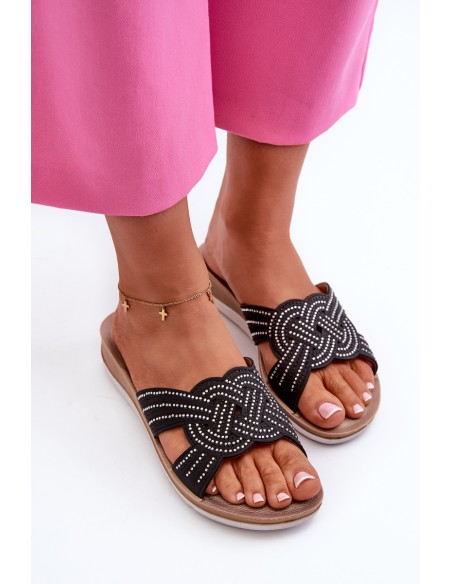 Comfortable Women's Flip-Flops with Zircons Inblu BV000037 Black