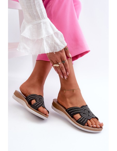 Comfortable Women's Flip-Flops with Zircons Inblu BV000037 Black