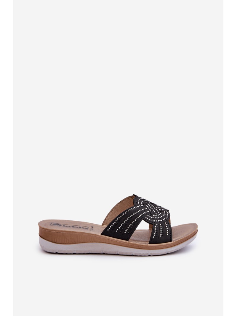 Comfortable Women's Flip-Flops with Zircons Inblu BV000037 Black