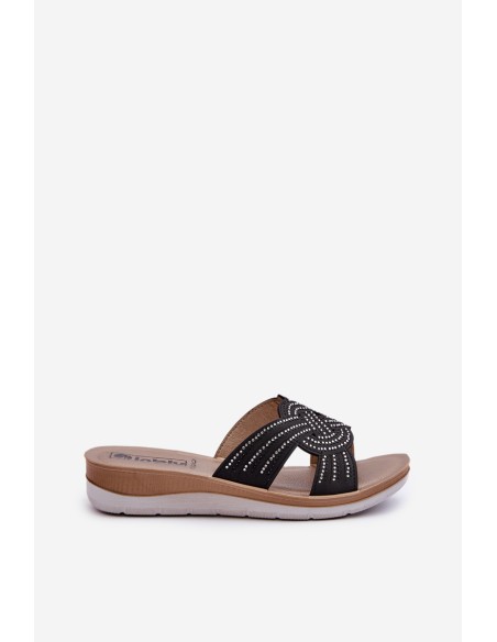 Comfortable Women's Flip-Flops with Zircons Inblu BV000037 Black