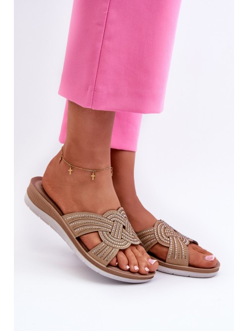 Comfortable women's flip-flops with zircons Inblu BV000037 beige 2