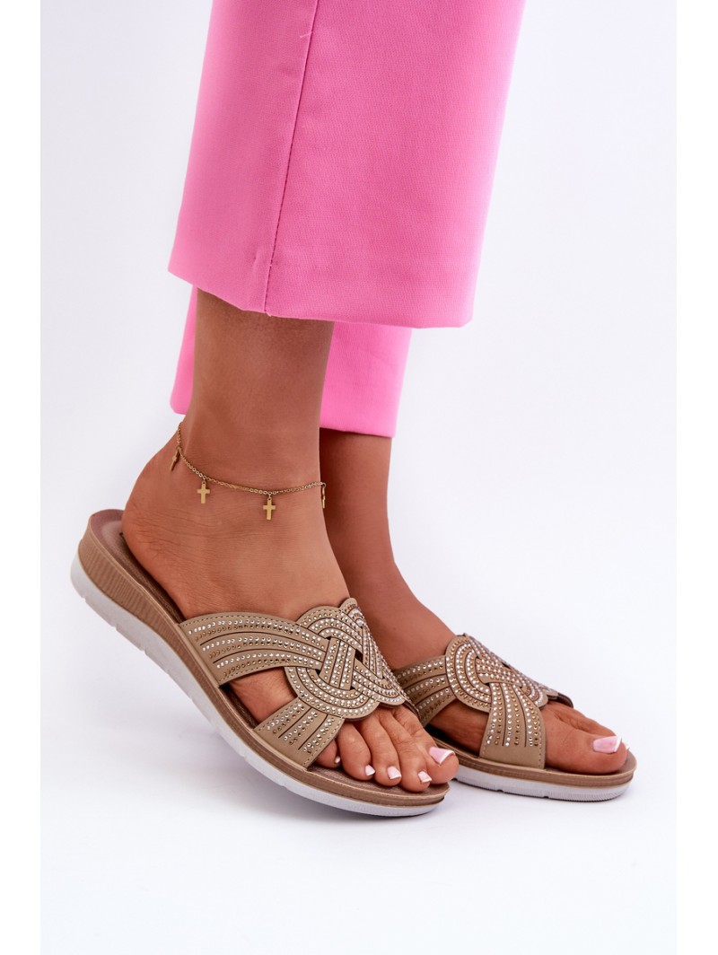 Comfortable women's flip-flops with zircons Inblu BV000037 beige