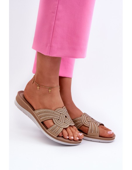 Comfortable women's flip-flops with zircons Inblu BV000037 beige