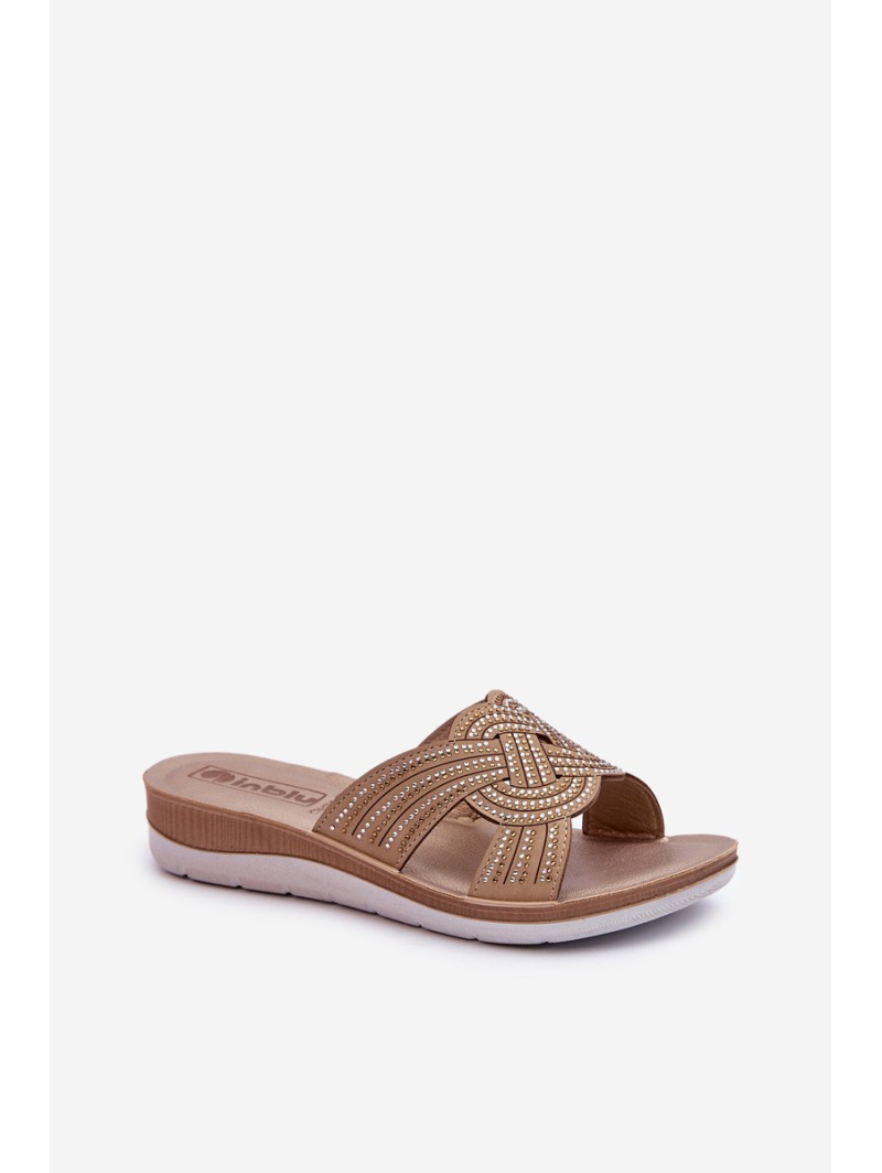 Comfortable women's flip-flops with zircons Inblu BV000037 beige