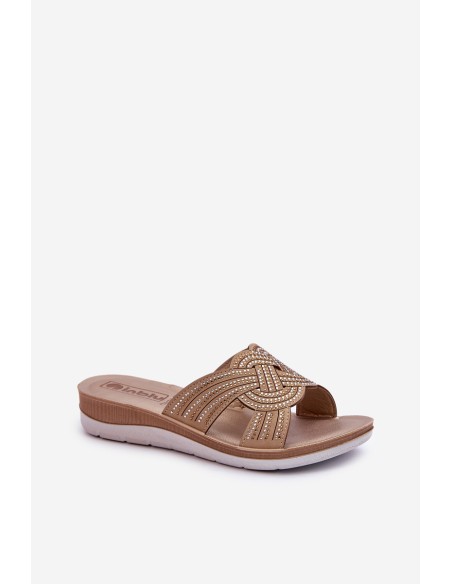 Comfortable women's flip-flops with zircons Inblu BV000037 beige
