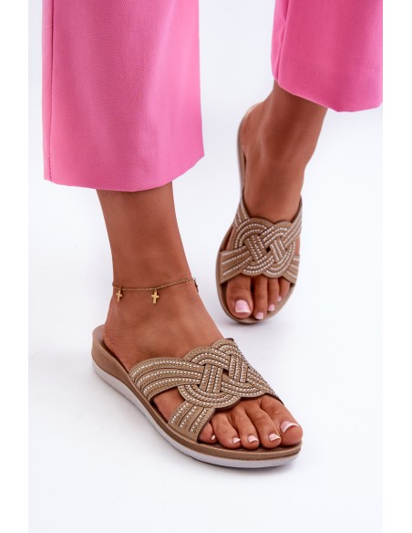 Comfortable women's flip-flops with zircons Inblu BV000037 beige