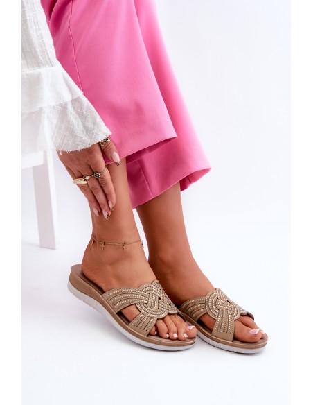 Comfortable women's flip-flops with zircons Inblu BV000037 beige