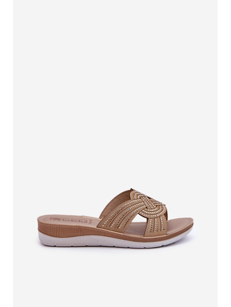 Comfortable women's flip-flops with zircons Inblu BV000037 beige