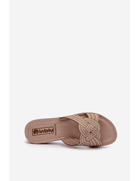 Comfortable women's flip-flops with zircons Inblu BV000037 beige