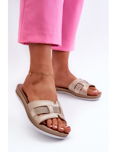 Comfortable Shiny Women's Slippers Inblu BA000050 Gold