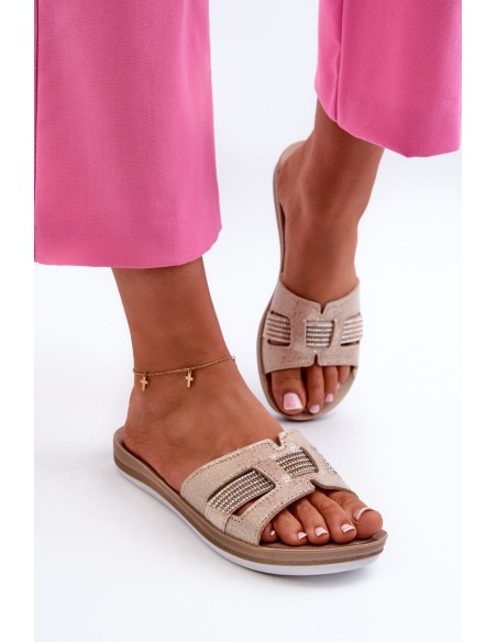 Comfortable Shiny Women's Slippers Inblu BA000050 Gold