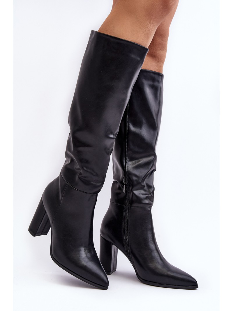 Women's Knee-High Boots with Stiletto Heel Black Fiminna