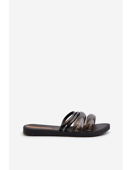 Women's Flat Rubber Slippers 26727 Ipanema Puffer Tiras Fem Black