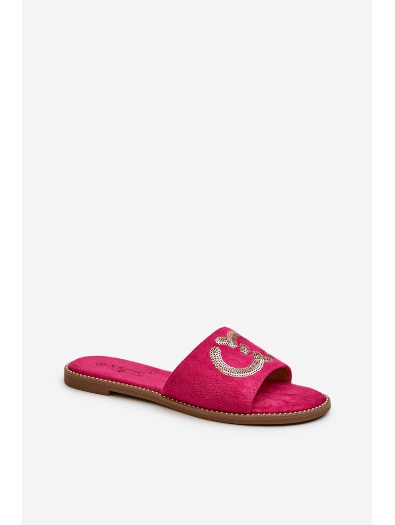 Women's Flat Sequined Slides S.Barski KV27-052 Fuchsia