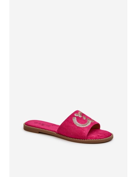 Women's Flat Sequined Slides S.Barski KV27-052 Fuchsia