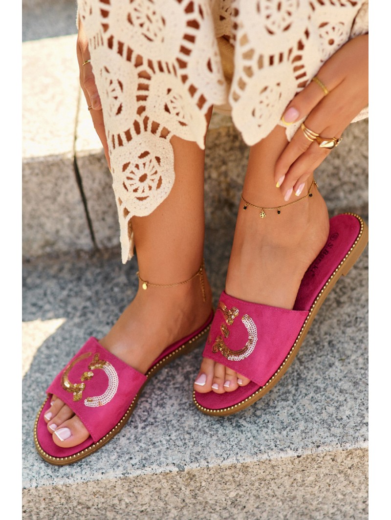 Women's Flat Sequined Slides S.Barski KV27-052 Fuchsia